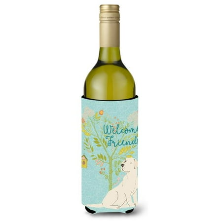 

Welcome Friends Yellow Labrador Retriever Wine Bottle Beverge Insulator Hugger