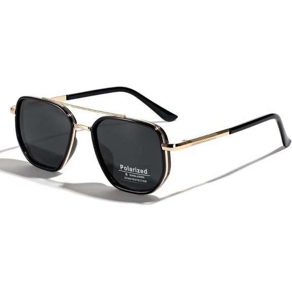 Polarized TR90 Sunglasses Square Flattop Sun Glasses Double Bridge Metal UV400 Eyewears