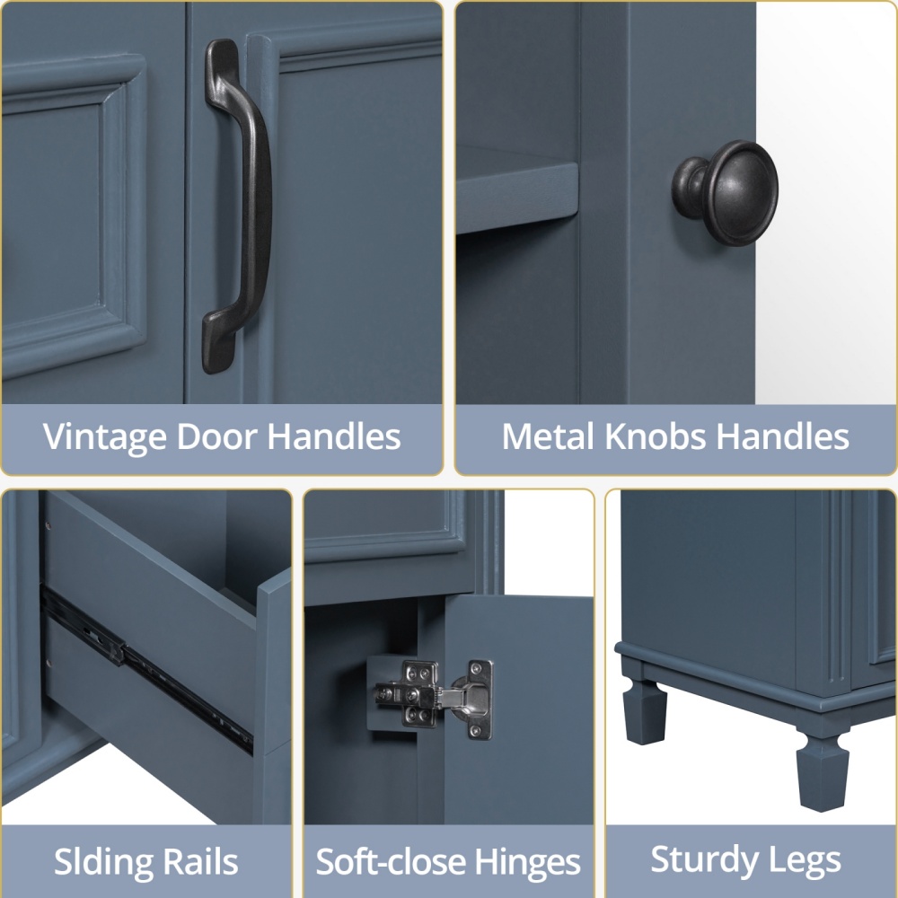 36" Bathroom Vanity Set with Resin Sink and Wall Mounted Mirror Cabinet, Modern Freestanding Single Cabinet Combo with Storage Shelves & 2 Drawers & 2 Soft Closing Doors, Vintage Handles, Blue