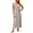 thumbnail image 2 of ClodeEU Women's V Neck Ruffle Cap Sleeve Textured Maxi Dress,Casual Loose Beach Vacation Dress Beige,Women's Plus L, 2 of 6