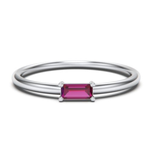 East-West Stackable Baguette Birthstone Ring - Ruby (July)