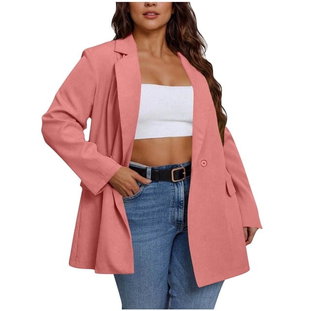 Breezora Veste de Complet Légère à devant Ouvert pour Femmes, Col à Encoche, Manches Longues, Blazer de Travail avec Poches, Tenue Professionnelle Chic pour le Bureau, Taille M, Rose