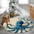 thumbnail image 4 of Vintage Blue Octopus Large Area Rugs for Bedroom Living Room, Soft Non Slip Carpet Bedside Rug, Summer Coastal Ocean Wave Round Floor Cover Kitchen Accent Rug 3.3' for Dining Room/Office, 4 of 9