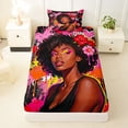 thumbnail image 3 of Castle Fairy Black Girl Chic Floral Twin Sheets 3pcs,Graffiti Splash Bedding,Pink Black,1 Fitted Sheet, 1 Flat Sheet and 1 Pillowcase, 3 of 6