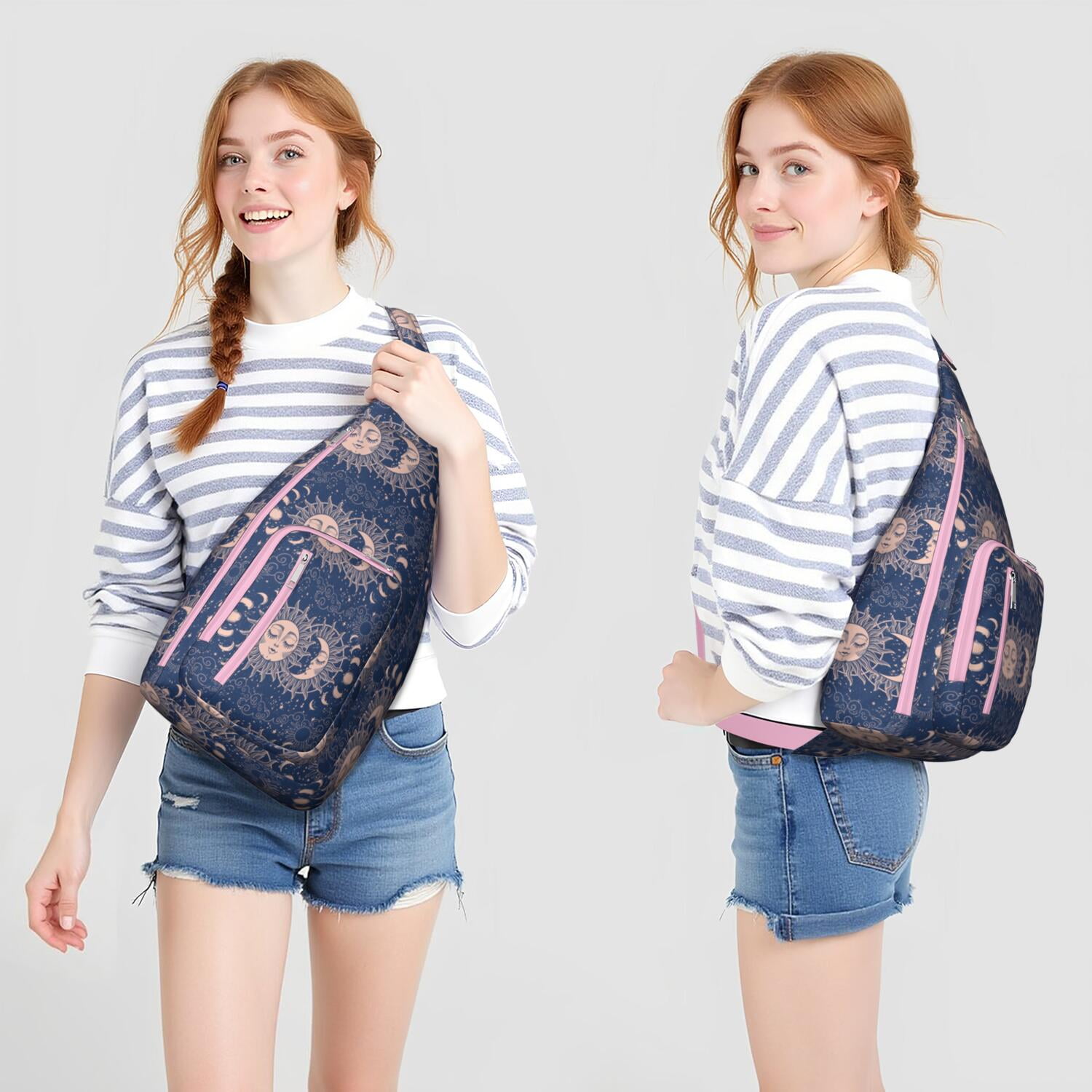 Gothic Mystical Crossbody Bag - Sun & Moon Star Print, Dark Aesthetic Sling Pack, Waterproof & Adjustable Strap