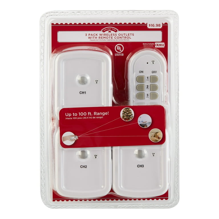 Holiday Time Wireless Outlet and Remote with 100 Foot Range, 3