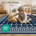 thumbnail image 4 of ODIKA 5'x7' Navy Blue Geometric Lattice Design Washable Area Rug Intricate Hexagonal with Ornate Border Non-Slip, Low Pile, Stain Resistant for Guest Room, Lounge, Apartment, 4 of 7