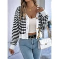 thumbnail image 3 of Womens Long Sleeve Striped Cardigan Sweaters Striped Cropped Button Fall Trendy Open Front Knit Sweater Coats Black XL, 3 of 8