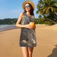 thumbnail image 3 of Xecao Robe Tigre Blanc Doré pour Femmes Robes d'Été Décontractées Robes de Plage Sans Manches T-Shirt Robe Évasée avec Poches, 3 of 7