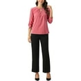 thumbnail image 3 of CURVOSPORT Women's Dressy Shirt Work Office Top Keyhole Pleated Front Ruched 3/4 Sleeve Chiffon Blouse M Dark Pink, 3 of 7