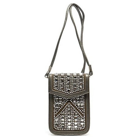 2Chique Boutique Women's Rhinestone Bling Cell Phone Case and Cross Body Bag (Pewter)