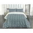 thumbnail image 3 of Ambesonne Damask Quilted Bedspread Set 3 Pcs, Vibrant Foliage, King Size, Night Blue Cream, 3 of 5