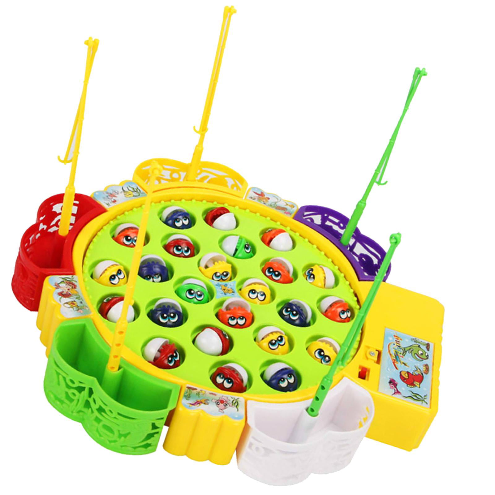 Fishing Game, Electric Double Rotating Fish Pool with Lights and Music,  Fishing Board Toy 24 Fish, Children Education Toy 