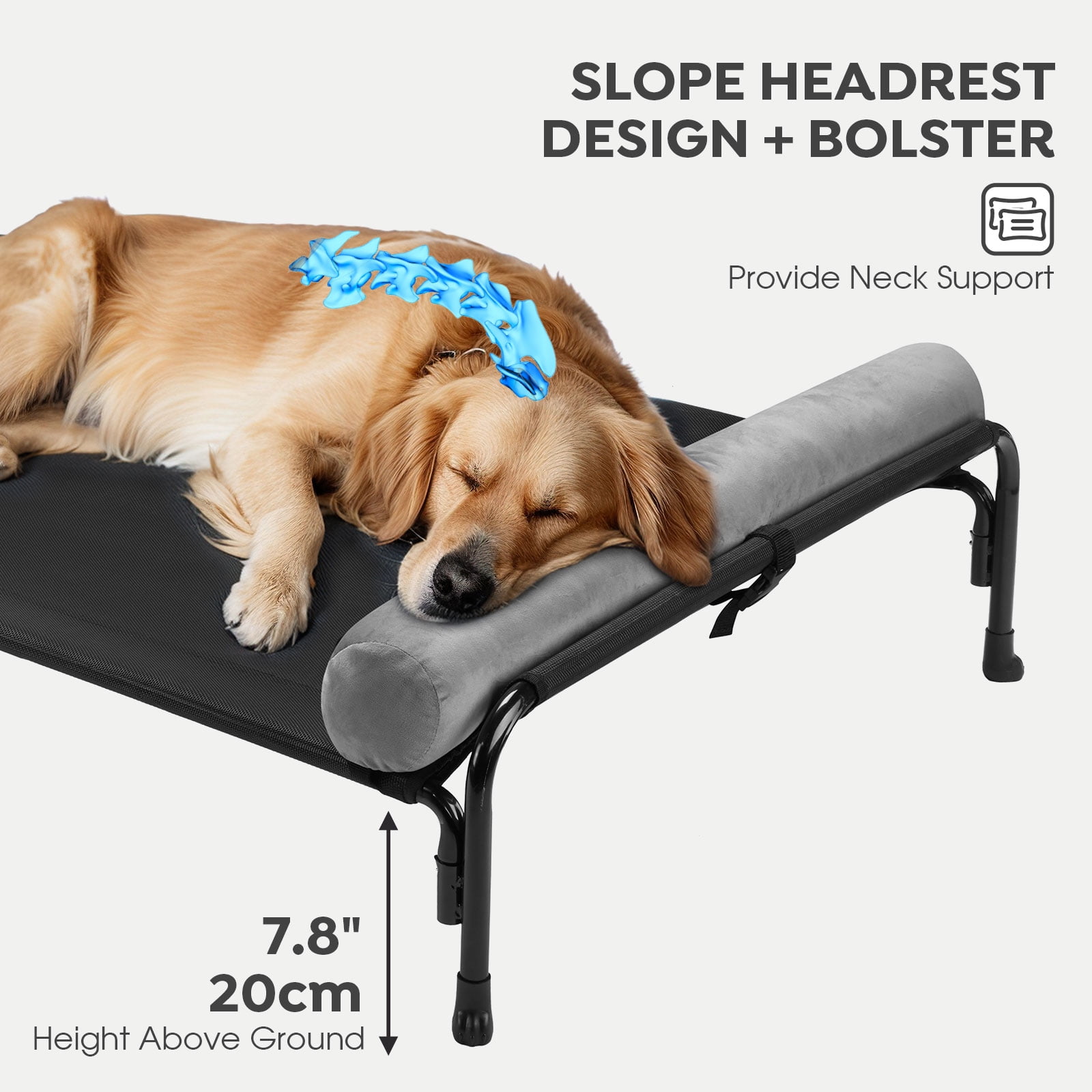 Veehoo Cooling Elevated Dog Bed, Pet Cot with One-Sided Removable Headrest Bolster, X-Large, Black