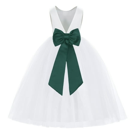 

White V-Back Satin Special Occasion Dresses for Toddler Girls 219T