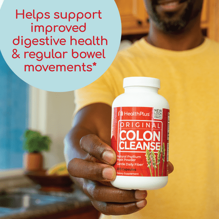 Health Plus Colon Cleanse Digestive Support | All Natural Daily Fiber for Toxin Elimination To Reduce Bloating | Psyllium Husk | Supports Heart Health | 200 Capsules, 33 Servings
