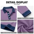 thumbnail image 6 of Mens Long Sleeve Polo Shirts Lapel Collar Button Pullover Color Block Denim Patchwork Lightweight Trendy Daily Casual Shirt Light Purple XXL, 6 of 8