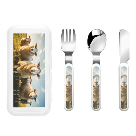 

Lukts Cute Prairie Sheep Herd for Children s Knife Fork and Spoon Three-Piece Set Stainless Steel Children and Toddler Safety Cutlery with Outer Box