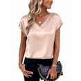 thumbnail image 2 of Women Silk Satin Tops Cap Short Sleeve Blouse V Neck Shirts Business Casual Outfits Champagne Color XXL, 2 of 7