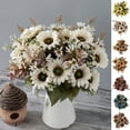 thumbnail image 2 of Ramo de girasoles artificiales Farfi, decorativo, resistente a la decoloración, para bodas, lleno de vitalidad, flores exuberantes, girasoles simulados, decoración de balcón (café claro), 2 of 8