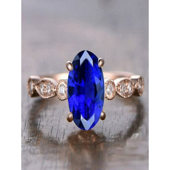 Sale: 1.25 Carat Blue Sapphire and Diamond Engagement Ring in 10k Rose Gold for Women on Sale