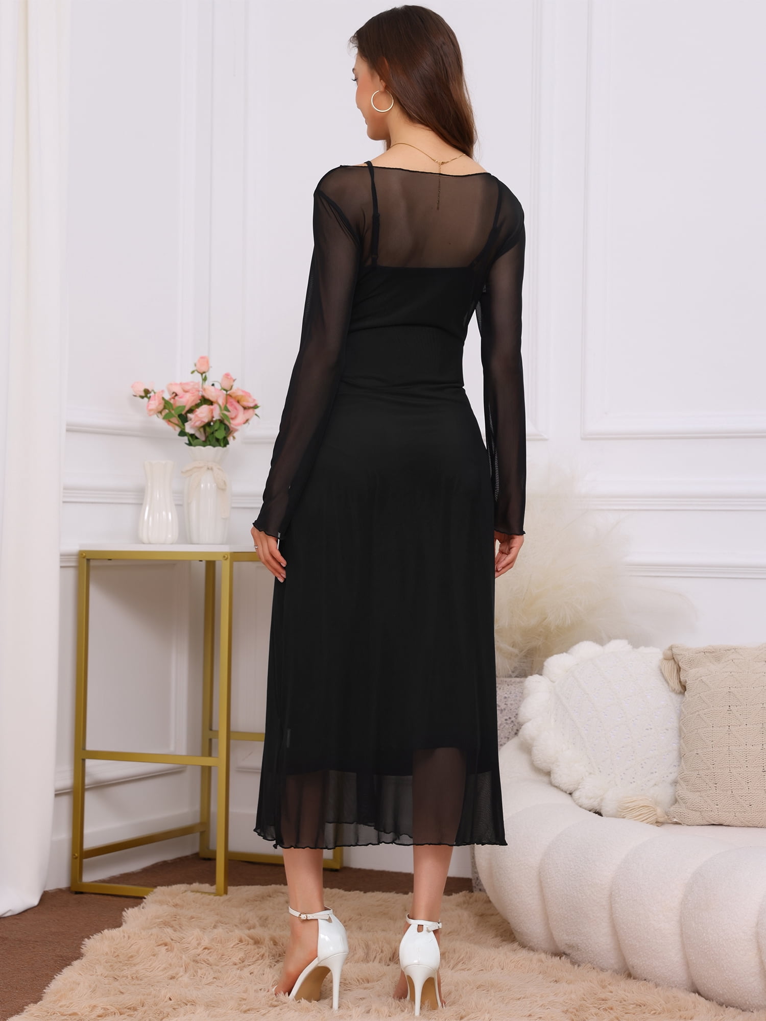 DARING DIVA Women's Maternity Mesh Dress 2-Piece Bodycon Fall Wedding Party XL Black