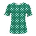 thumbnail image 3 of Women's Spring Summer Clothing Fashion Polkas Printed Base T-Shirts Pleated Sleeves Short Sleeves Round Neck Blouses Top, 3 of 6
