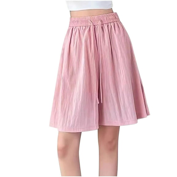 zbxnLI Women's Casual Wide Leg Shorts Summer Loose Comfort High Waisted Pleated Knee Length Flowy Short Pants