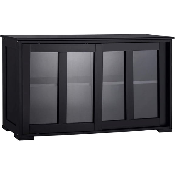 Stackable Buffet Cabinet, Modern Kitchen Sideboard | Sliding Tempered Glass Door, Cupboard & Adjustable Shelf, Bathroom Floor Cabinet, Buffet Table Coffee Bar Cabinet (Black)