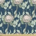 thumbnail image 1 of Spring Fabric by the Yard, Protea Blossoms Field Eucalyptus Leaves Exotic Meadow Botany Motif, Decorative Upholstery Fabric for Chairs & Home Accents, Rose Green and Night Blue by Ambesonne, 1 of 5