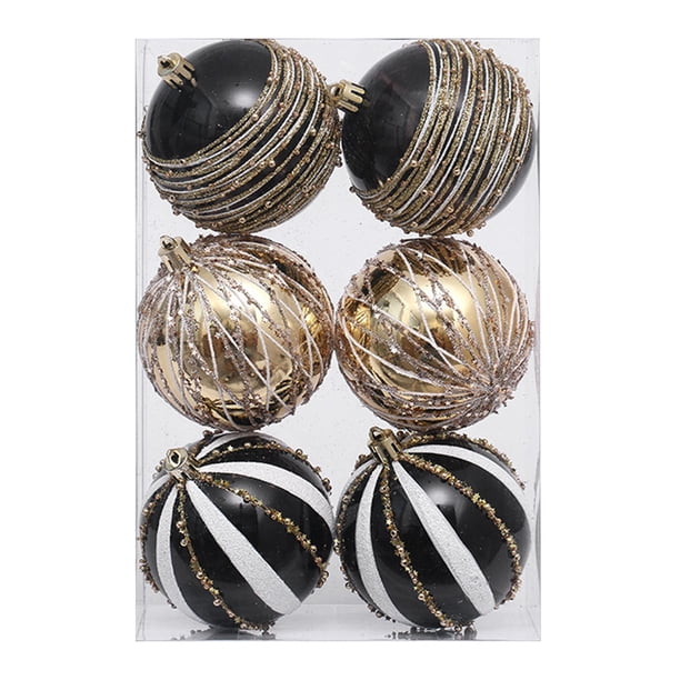 6 bolas navideñas decorativas para el hogar, ideales para colgar en el árbol de Navidad. Oro negro
