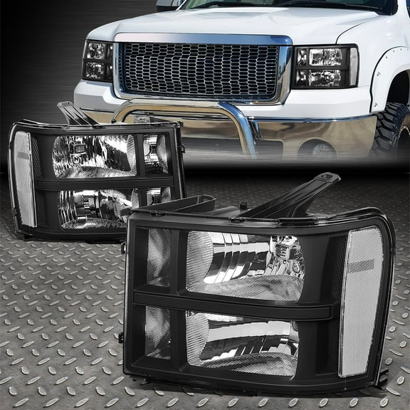 NUVISION for 07-14 GMC Sierra 1500 2500 3500 Black/Clear OE Style Headlight Head Lamps