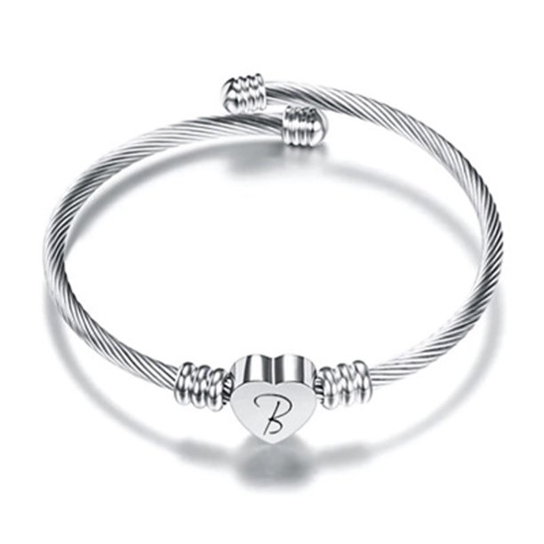 Pulsera de alambre de acero inoxidable con 26 letras para mujer, regalo para mujer, pulsera con forma de corazón, collar