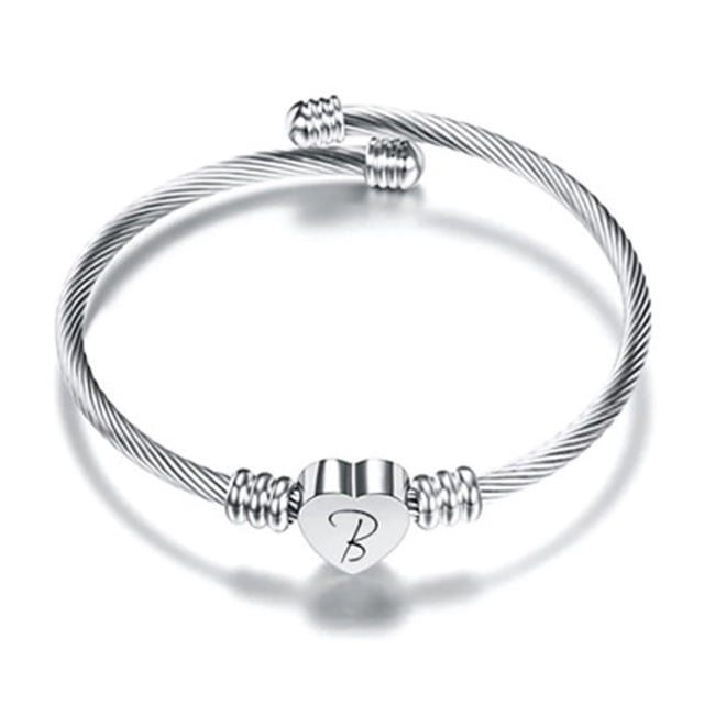 Fiudx Pulsera Alambre Acero Inoxidable 26 Letras con Forma de Corazón
