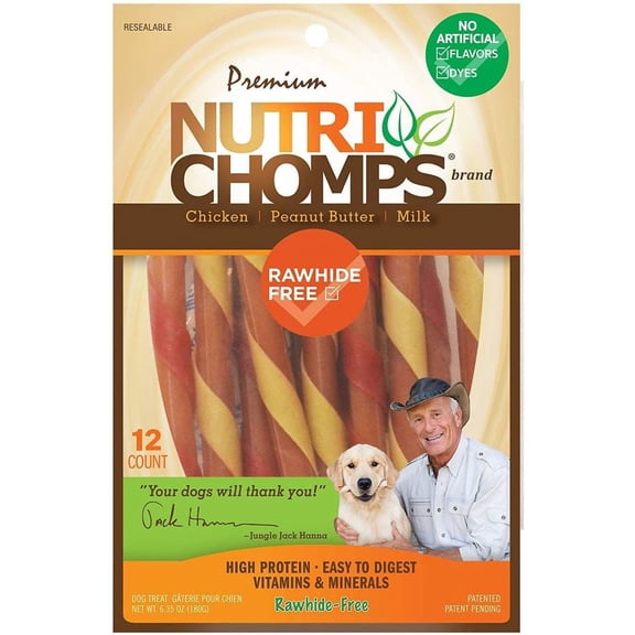 Nutri Chomps Mini Twist Dog Treat Peanut Assorted Flavors [Dog, Treats Packaged] 12 count