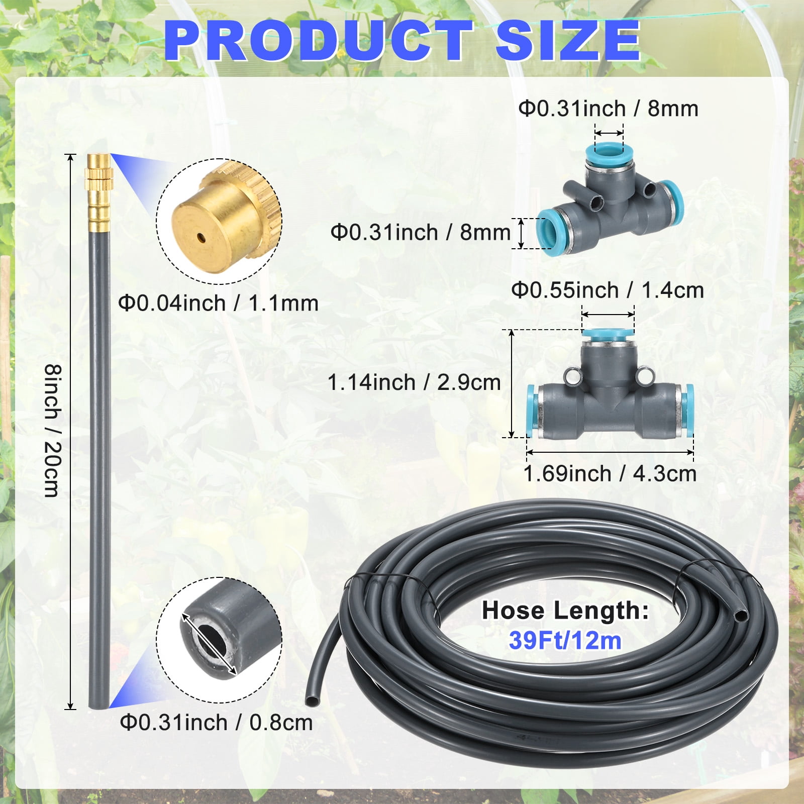 Uxcell 1-Set Drip Irrigation System, 39Ft 5/16" Hose Garden Watering Misting System with 13pcs 360° Adjustable Copper Nozzles