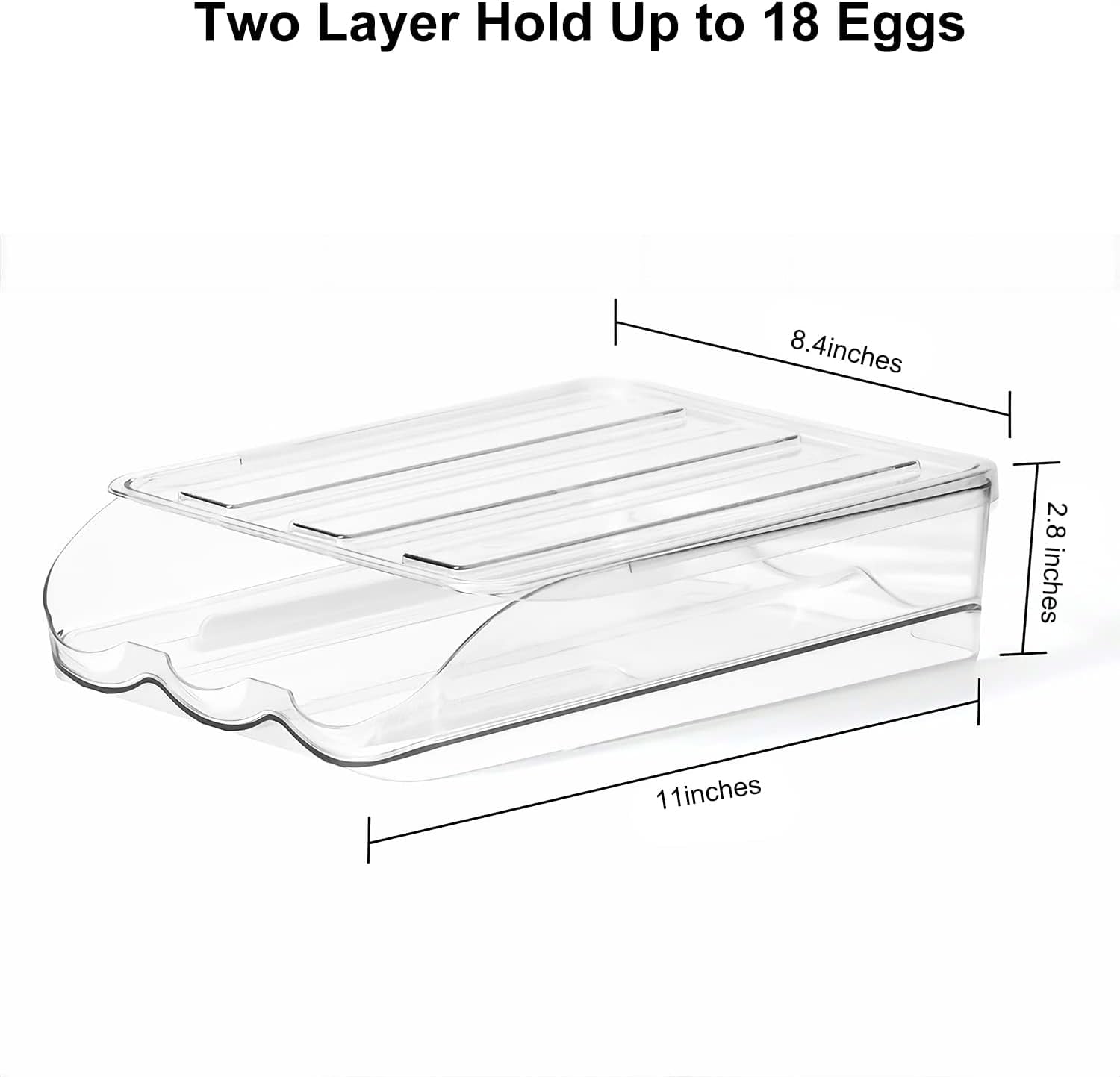 Auto Rolling Storage Container 18 Egg Tray with Lid Clear Plastic Egg Dispenser Egg Tray and Bin -1 Layer