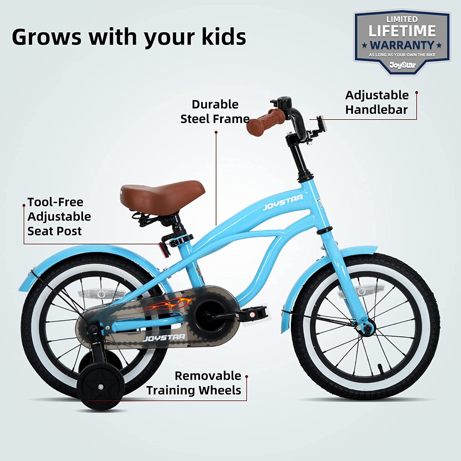 JOYSTAR 12" 14" 16" Kids Cruiser Bike for Ages 2-7 Years Old Girls & Boys, Kids Bike with Training Wheels, Cruiser Bicycles for Children, Blue