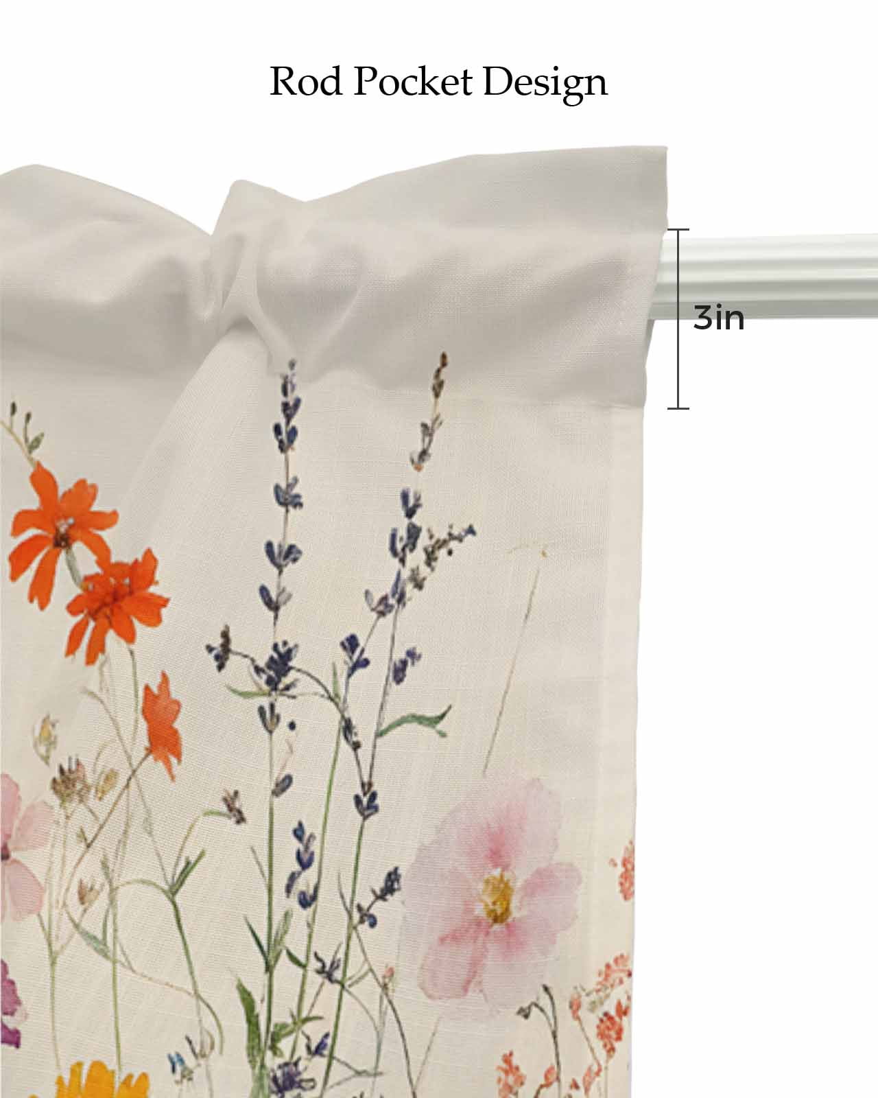 Vintage Spring Floral Kitchen Valances for Windows Farmhouse Linen Window Valance Curtain for Living Room Window Treatment Summer Botanical Flowers Valance Rod Pocket Topper Drape, 60 x 18 Inch