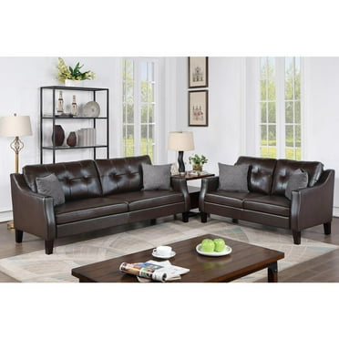 Poundex Furniture Gel Leatherette 2 Piece Sofa in Dark Brown
