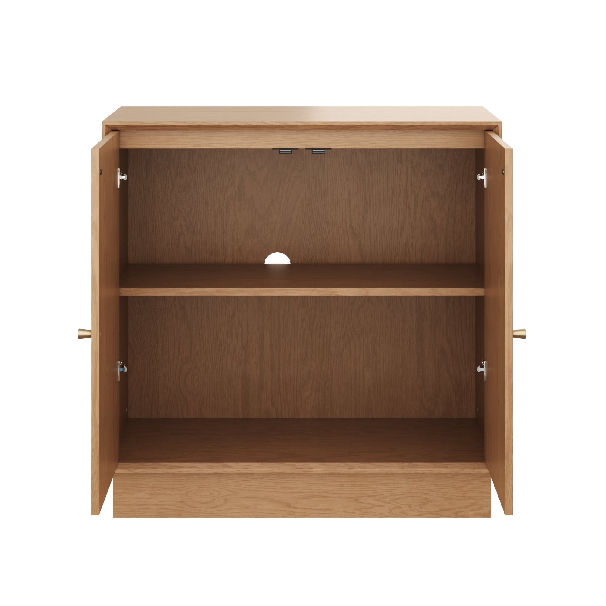 Nathan James Elise Modern Coastal Storage Cabinet, Oak TV Cabinet Stand or Rattan Storage Cabinet with Doors and Brass Door Handles, Raw Oak