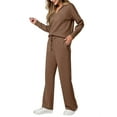 thumbnail image 2 of Women 2 Piece Outfits 2025 Fall Fashion Wide Leg Pants Lounge Set Leisure Travel Vacation Sweatsuits Brown M, 2 of 9