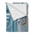 thumbnail image 2 of Outer Space Soft Flannel Fleece Throw Blanket, Galactic Hallway with Caution Signs Discovery Explore Invasion Print Artwork, Cozy Plush for Indoor and Outdoor Use, 50" x 60", Blue White, by Ambesonne, 2 of 5
