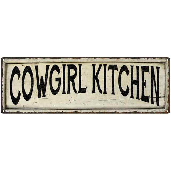 COWGIRL KITCHEN Farmhouse Style Wood Look Sign Gift 6x18 Metal Decor 106180028135