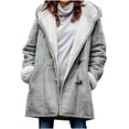 thumbnail image 3 of Juebong Faux Suede Fleece Jacket Women Horn Button Hooded Coats Fuzzy Sherpa Lined Jackets Casual Warm Winter Coat Outwear Gray,XL, 3 of 8