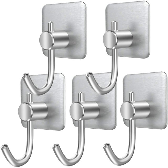 Paquete de 5 ganchos de pared de acero inoxidable, autoadhesivos, impermeables, sin perforación, toallero para baño, cocina, oficina, etc. (forma de J) brillar Electrónica