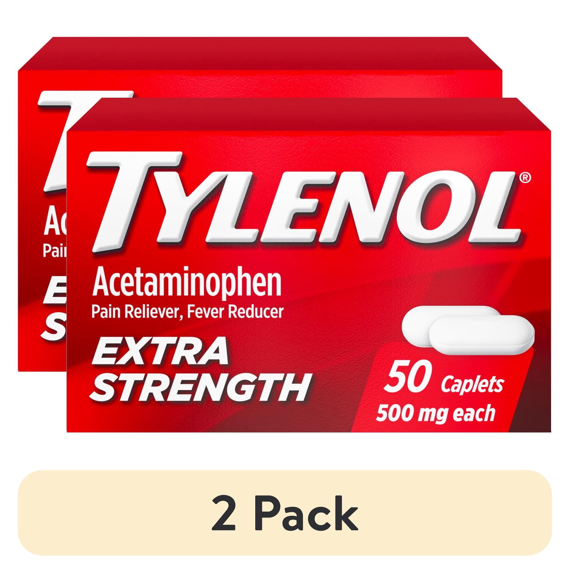 (2 pack) Tylenol Extra Strength Pain Relief Acetaminophen Caplets 500mg, 50 Count