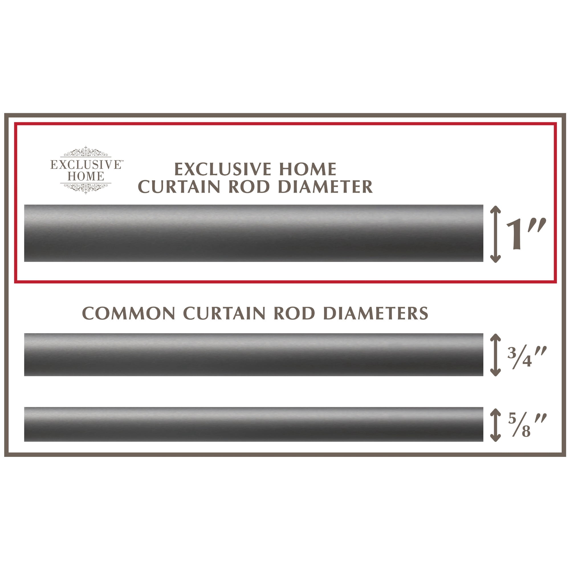 Exclusive Home Torch 1" Curtain Rod and Finial Set, Gunmetal, Adjustable 66"-120"