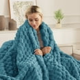 thumbnail image 3 of Whale Flotilla 90"x 90" Queen Size Blanket for Bed with Expanded 3D-Jacquard Pattern, Fuzzy Soft Cozy Exquisite Blankets or All Season, Warm and Fluffy, Slate Blue, 3 of 10