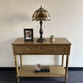 thumbnail image 3 of Tiffany Table Lamp Gold Stained Glass Baroque Style Lavender Pull Chain Switches LED Bulbs Included Bedroom Living Room 12"W*12"D*22"H, 3 of 4